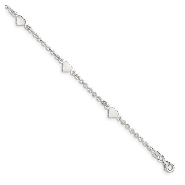 Sterling Silver Polished Hearts Ankle Bracelet Quality Gem LLC Bethel, CT