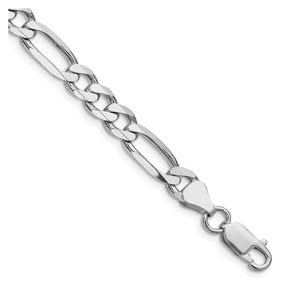 Rhodium Plated Sterling Silver 6.5mm Figaro Bracelet Length 9 Quality Gem LLC Bethel, CT