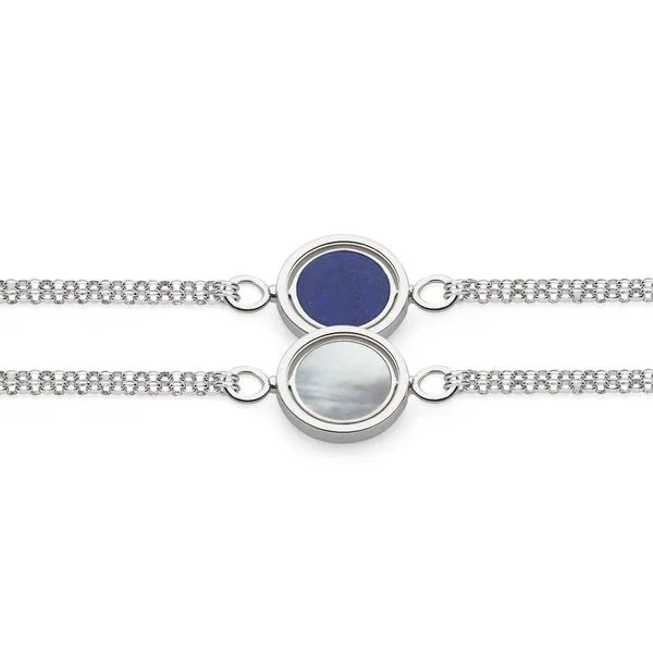 Sterling Silver Reversible Lapis Lazuli & Mother of Pearl Spinner Bracelet Quality Gem LLC Bethel, CT