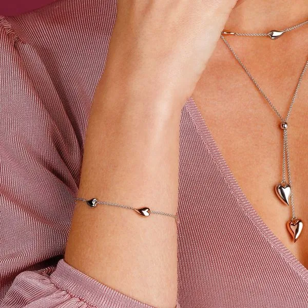 Sterling Silver & 18K Rose Gold Plate Desire Kiss Blush Heart Station Bracelet Image 2 Quality Gem LLC Bethel, CT