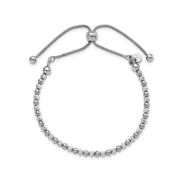 Sterling Silver Adjustable Diamond Cut Bead Bracelet Image 3 Quality Gem LLC Bethel, CT