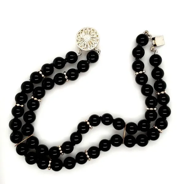 Sterling Silver Double Strand Onyx Bead Bracelet Image 2 Quality Gem LLC Bethel, CT