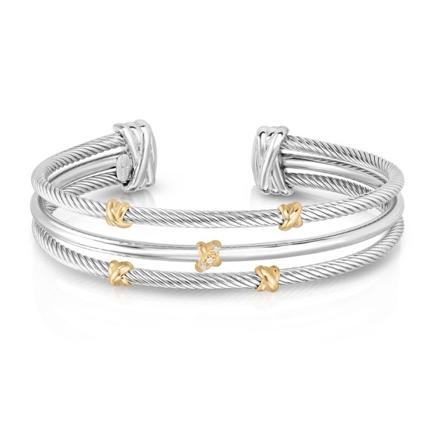 Sterling Silver/18KY 3 Row Italian Cable Abbraccio Diamond Cuff Bangle Bracelet Quality Gem LLC Bethel, CT