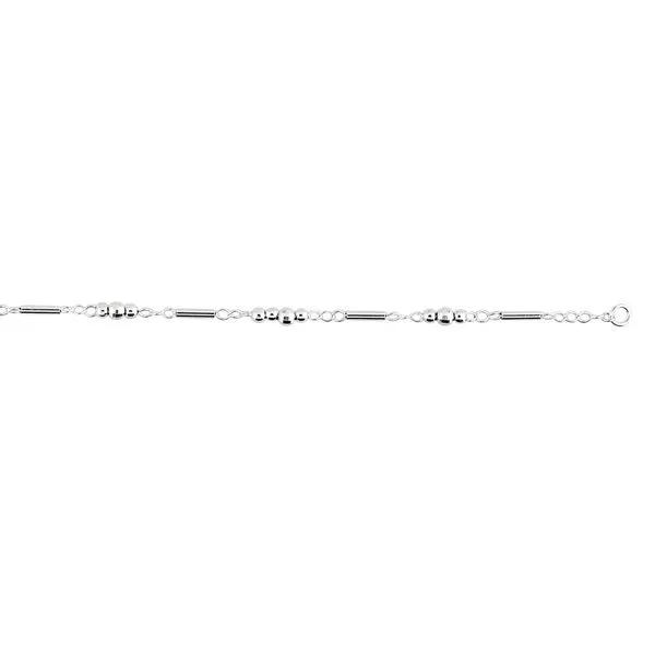 Sterling Silver Triple Bead Station And Bar Ankle Bracelet Length 10 Quality Gem LLC Bethel, CT