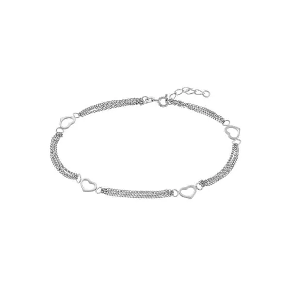 Sterling Silver 3 Strand Open Hearts Ankle Bracelet Length 10 Inches Quality Gem LLC Bethel, CT