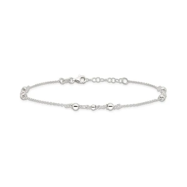 Sterling Silver Bead Stations Ankle Bracelet Length 9 Inches with 1 Inch Extender Image 3 Quality Gem LLC Bethel, CT