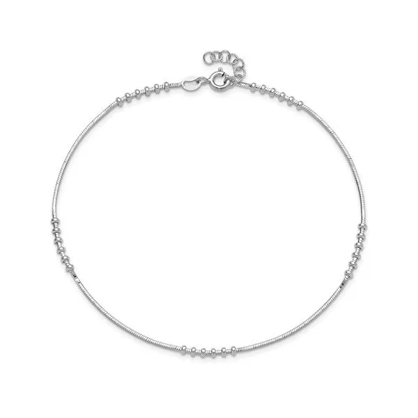 Sterling Silver Beaded Snake Ankle Bracelet Length 10 Inches with Half Inch Extender Image 3 Quality Gem LLC Bethel, CT