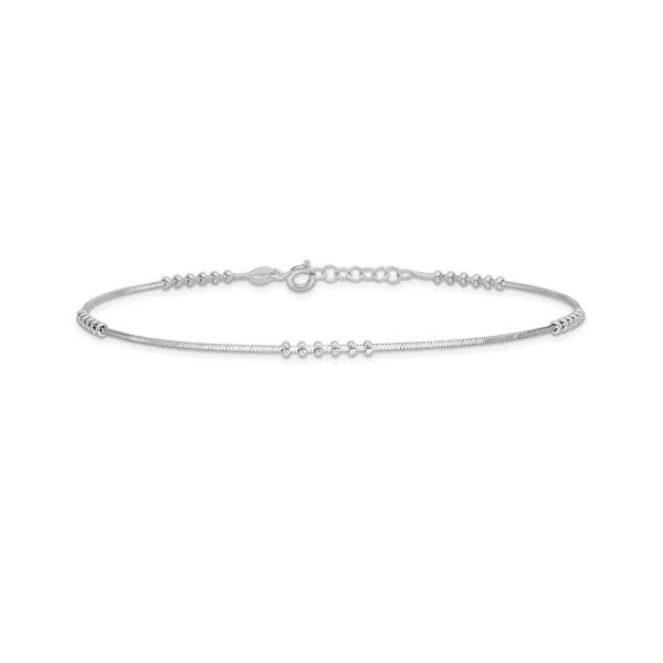 Sterling Silver Beaded Snake Ankle Bracelet Length 10 Inches with Half Inch Extender Quality Gem LLC Bethel, CT