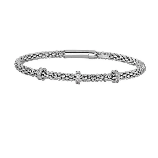 Sterling Silver Popcorn Bracelet with 3 Diamond Stations Quality Gem LLC Bethel, CT