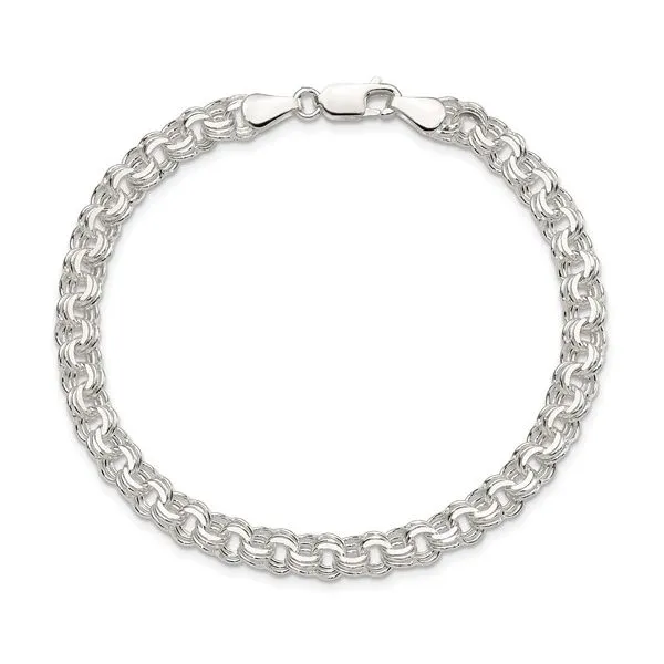 Sterling Silver 6mm Triple Link Charm Bracelet Length 8 Inch