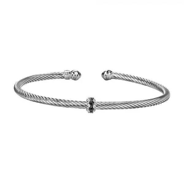 Sterling Silver Rhodium Plated Black Spinel Italian Cable Stack Cuff Bangle Bracelet Quality Gem LLC Bethel, CT