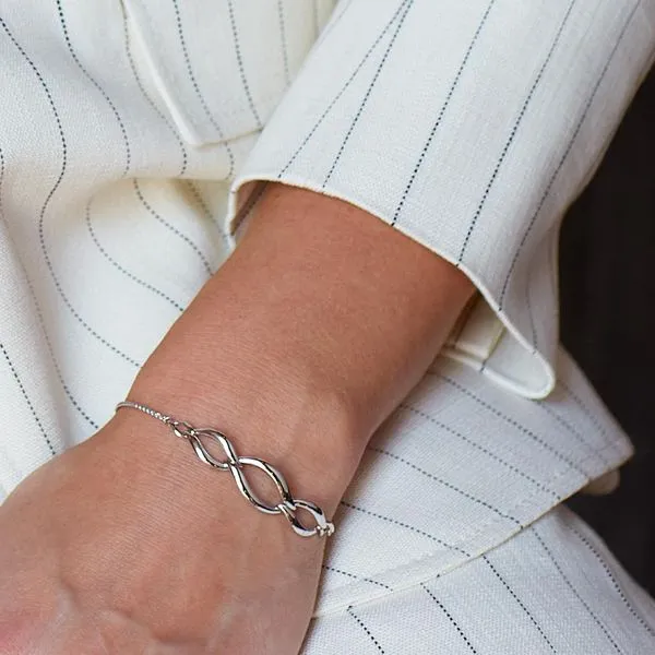 Sterling Silver Rhodium Plated Entwine Twine Link Trio Slider Bracelet Image 3 Quality Gem LLC Bethel, CT