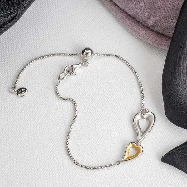Sterling Silver 18K Plate Love Story Golden Twin Heart Bracelet Length 7.5 Inches Image 3 Quality Gem LLC Bethel, CT