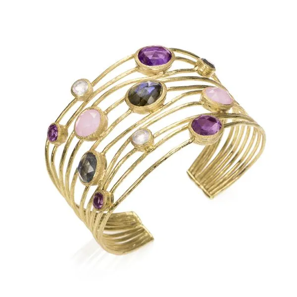 Sterling Silver 18K Vermeil Amethyst, Labradorite, And Rose Quartz Shade Cuff Bangle Bracelet Quality Gem LLC Bethel, CT