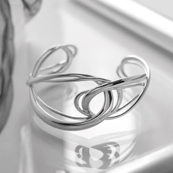 Sterling Silver Rhodium Plated Infinity Grande Cuff Bangle Bracelet Image 2 Quality Gem LLC Bethel, CT