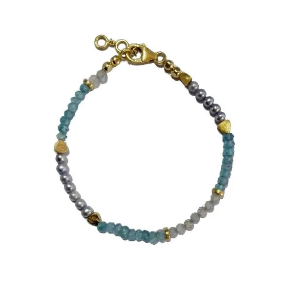 Sterling Silver 18K Vermeil Pearl-Apatite-Labradorite Rainbow Beaded Bracelet Length 6.5-7.25 Inches Adjustable Quality Gem LLC Bethel, CT