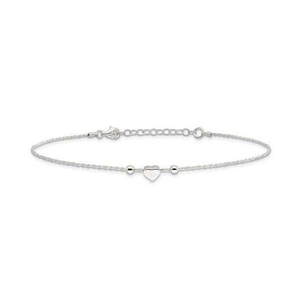 Sterling Silver Heart Rope Ankle Bracelet Length 9 Inches with 1 Inch Extender Quality Gem LLC Bethel, CT