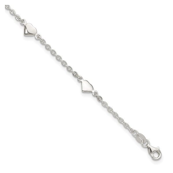 Sterling Silver Heart Station Ankle Bracelet Length 9 Inches with 1 Inch Extender Image 2 Quality Gem LLC Bethel, CT