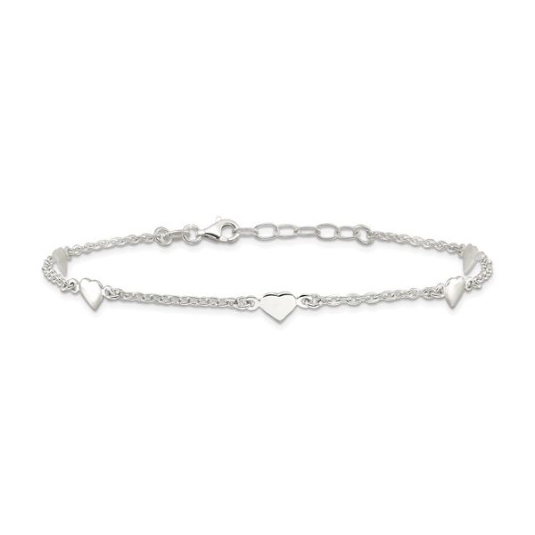 Sterling Silver Heart Station Ankle Bracelet Length 9 Inches with 1 Inch Extender Quality Gem LLC Bethel, CT