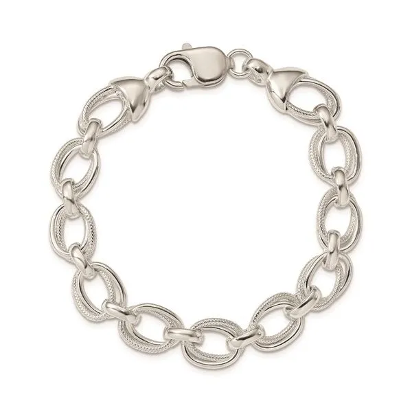 Sterling Silver Textured Fancy Link Bracelet Length 7.5 Inches Quality Gem LLC Bethel, CT