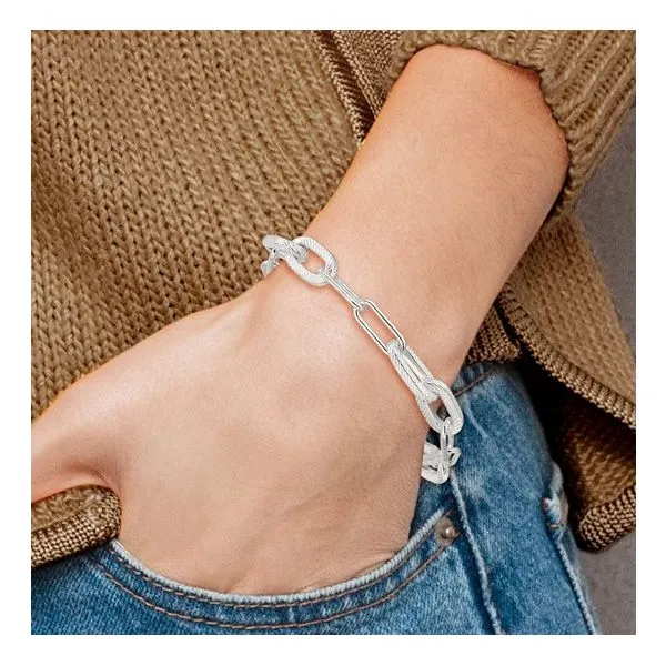 Sterling Silver Polished And Textured Paperclip Link Bracelet Length 7.5 Inches Image 4 Quality Gem LLC Bethel, CT
