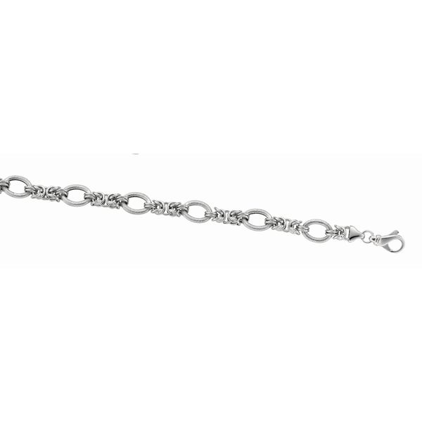 Sterling Silver Rhodium Plated Oval Cable Byzantine Bracelet Length 7.5 Inches Quality Gem LLC Bethel, CT