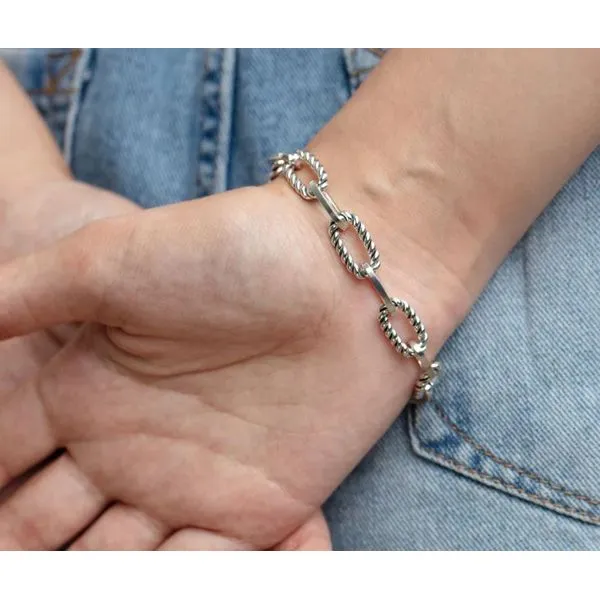 Oxidized Sterling Silver Rhodium Plated Italian Cable Paperclip Link Bracelet Length 7.5 Inches Image 2 Quality Gem LLC Bethel, CT