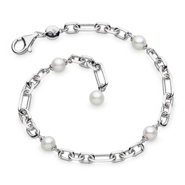 Sterling Silver Rhodium Plated Revival Astoria Figaro Pearl Chain Link Bracelet Length 7.5 Inches Quality Gem LLC Bethel, CT