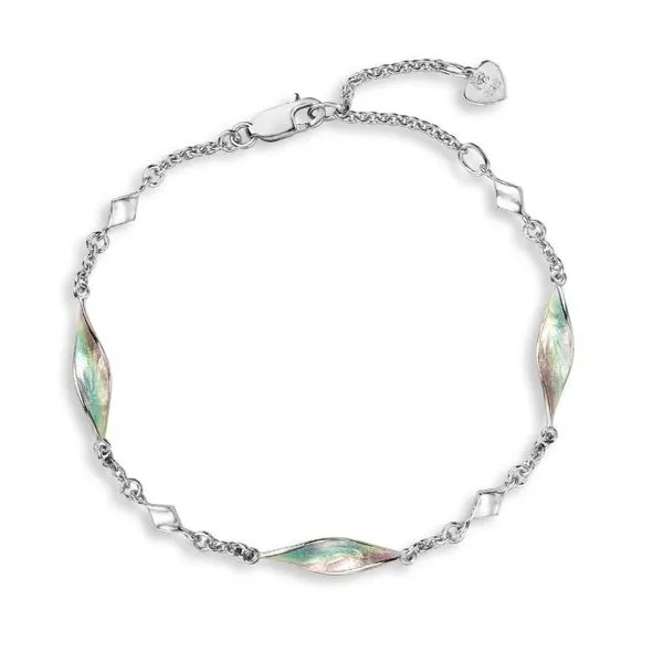 Sterling Silver Multi Colored Enamel Aurora Elongated Marquise Twist Bracelet Length 6.5-8 Inches Adjustable Quality Gem LLC Bethel, CT