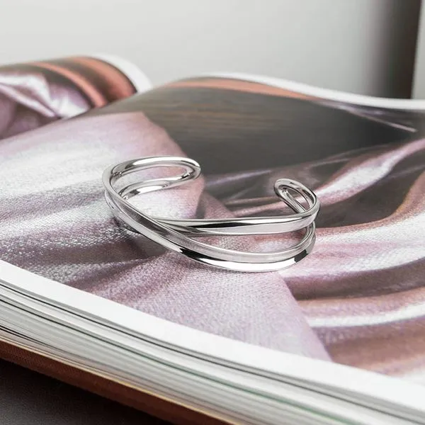 Sterling Silver Rhodium Plated Serenity Grande Crossover Cuff Bangle Bracelet Image 4 Quality Gem LLC Bethel, CT