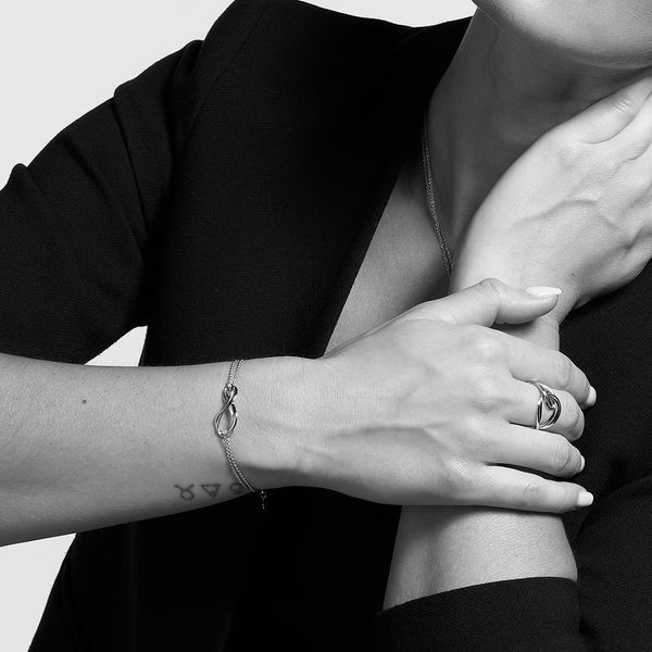 Sterling Silver Rhodium Plated Infinity Twin Chain Bracelet Length 7.5 Inches Image 3 Quality Gem LLC Bethel, CT