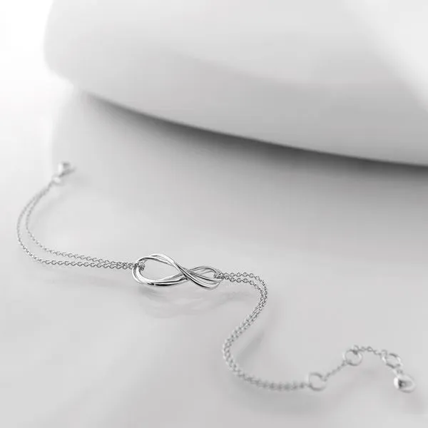 Sterling Silver Rhodium Plated Infinity Twin Chain Bracelet Length 7.5 Inches Image 4 Quality Gem LLC Bethel, CT