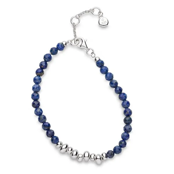 Sterling Silver Rhodium Plated Coast Tumble Azure Lapis Lazuli Beaded Bracelet Adjustable Length 7.5 Quality Gem LLC Bethel, CT