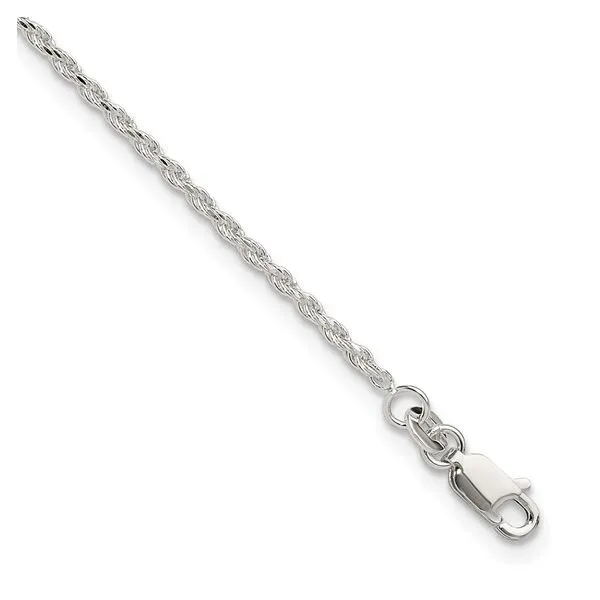 Sterling Silver Diamond Cut 2mm Rope Ankle Bracelet Length 10 Inches Quality Gem LLC Bethel, CT