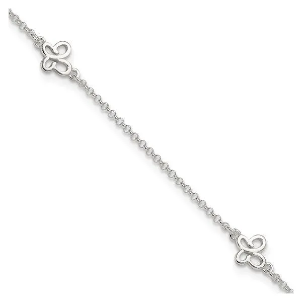 Sterling Silver Butterfly Ankle Bracelet Length 9 Inches Quality Gem LLC Bethel, CT
