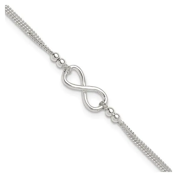 Sterling Silver 2 Strand Infinity Ankle Bracelet Length 10 Inches with 1 Inch Extender Quality Gem LLC Bethel, CT