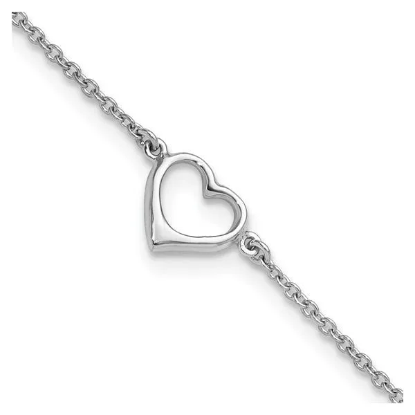 Sterling Silver Rhodium Plated Open Heart Ankle Bracelet Length 10 Inches Quality Gem LLC Bethel, CT