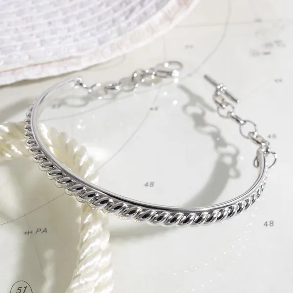 Sterling Silver Rhodium Plated Marina Rope Band Changle Bracelet Image 3 Quality Gem LLC Bethel, CT