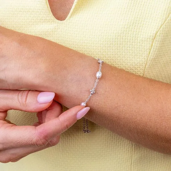 Sterling Silver Rhodium Plated Blossom Flyte Honey Flower Pearl Toggle Bracelet Image 2 Quality Gem LLC Bethel, CT