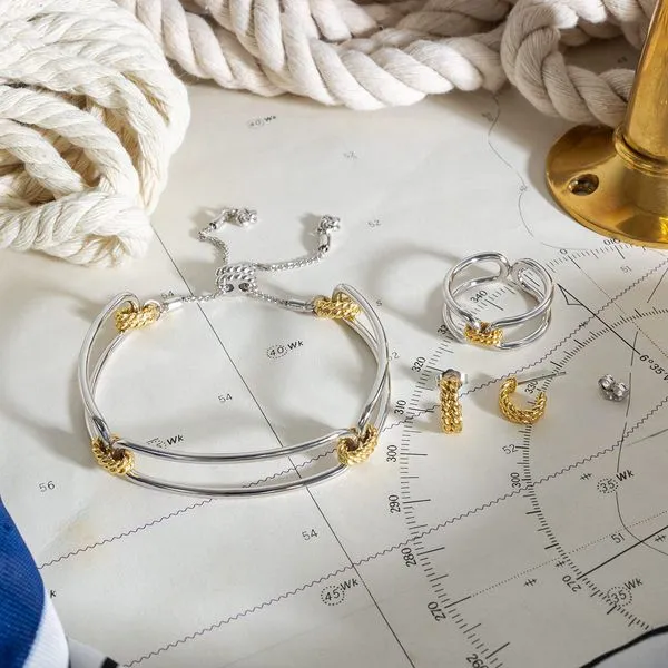 Sterling Silver/18K Yellow Plate Rhodium Plated Marina Rope Bar Link Golden Toggle Bracelet Image 3 Quality Gem LLC Bethel, CT