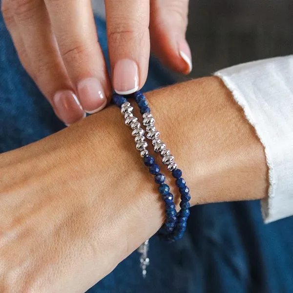Sterling Silver Rhodium Plated Coast Tumble Azure Lapis Lazuli Beaded Bracelet Adjustable Length 7.5 Image 2 Quality Gem LLC Bethel, CT