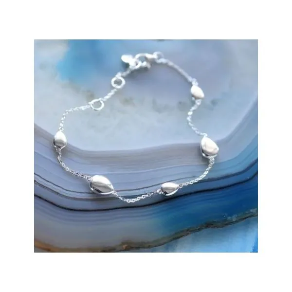 Sterling Silver Rhodium Plated Pebble Station Bracelet Length 7.5 Inches Image 2 Quality Gem LLC Bethel, CT