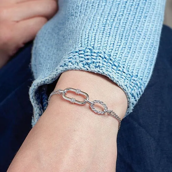 Sterling Silver Rhodium Plated Marina Rope Link Duo Grande Twin Chain Slider Bracelet Length 7 Inches Image 2 Quality Gem LLC Bethel, CT