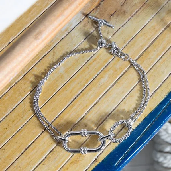 Sterling Silver Rhodium Plated Marina Rope Link Duo Grande Twin Chain Slider Bracelet Length 7 Inches Image 3 Quality Gem LLC Bethel, CT