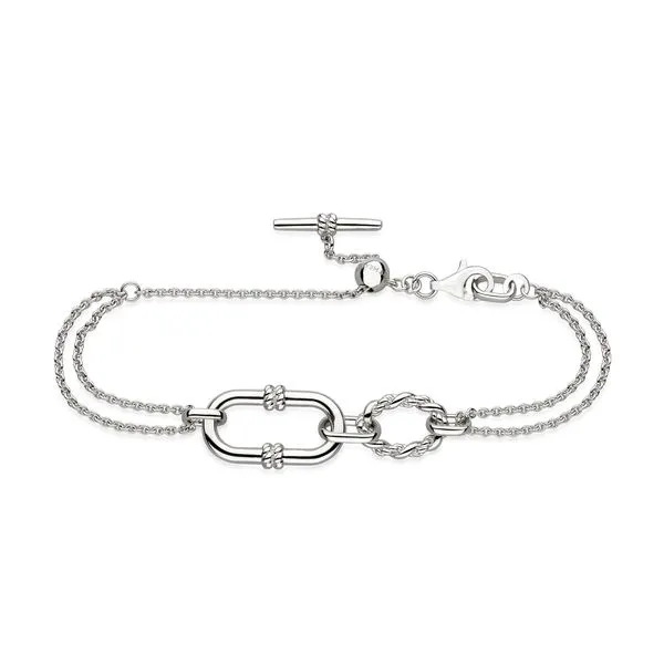 Sterling Silver Rhodium Plated Marina Rope Link Duo Grande Twin Chain Slider Bracelet Length 7 Inches Quality Gem LLC Bethel, CT