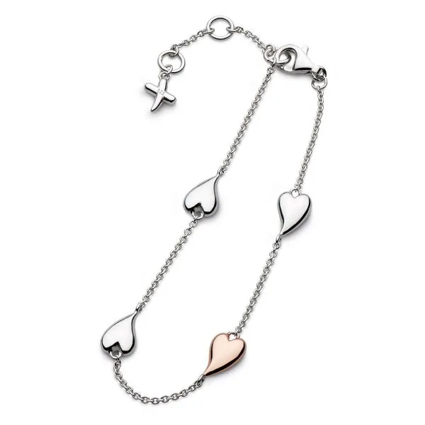 18K Rose Plate Sterling Silver Desire Kiss Blush Heart Station Bracelet Length 7.5 Inches Quality Gem LLC Bethel, CT