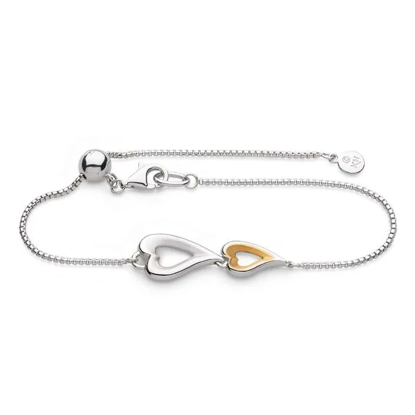 Sterling Silver 18K Plate Love Story Golden Twin Heart Bracelet Length 7.5 Inches Quality Gem LLC Bethel, CT
