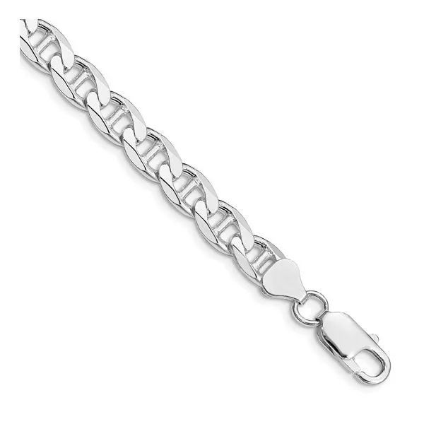 Sterling Silver Rhodium Plated 7.4mm Flat Anchor Curb Bracelet Length 9 Inches Quality Gem LLC Bethel, CT