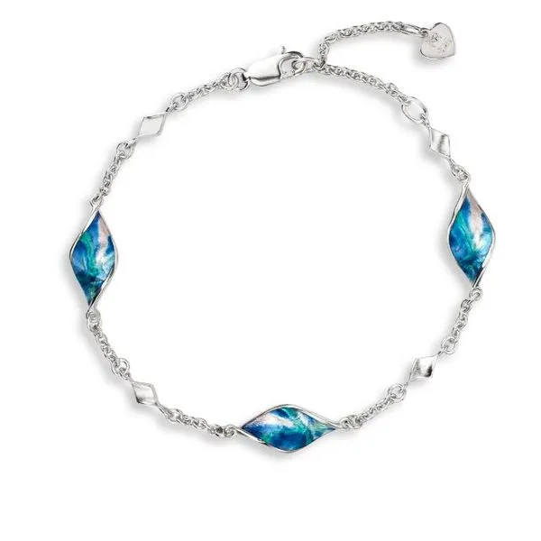 Sterling Silver 3 Station Blue Enamel Aurora Marquise Twist Bracelet Length 6.5-8 Inches Adjustable Quality Gem LLC Bethel, CT
