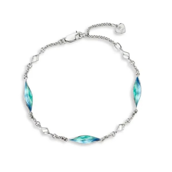 Sterling Silver Rhodium Plated Blue Enamel Ocean Aurora Bracelet Length 6.5-8 Inches Adjustable Quality Gem LLC Bethel, CT